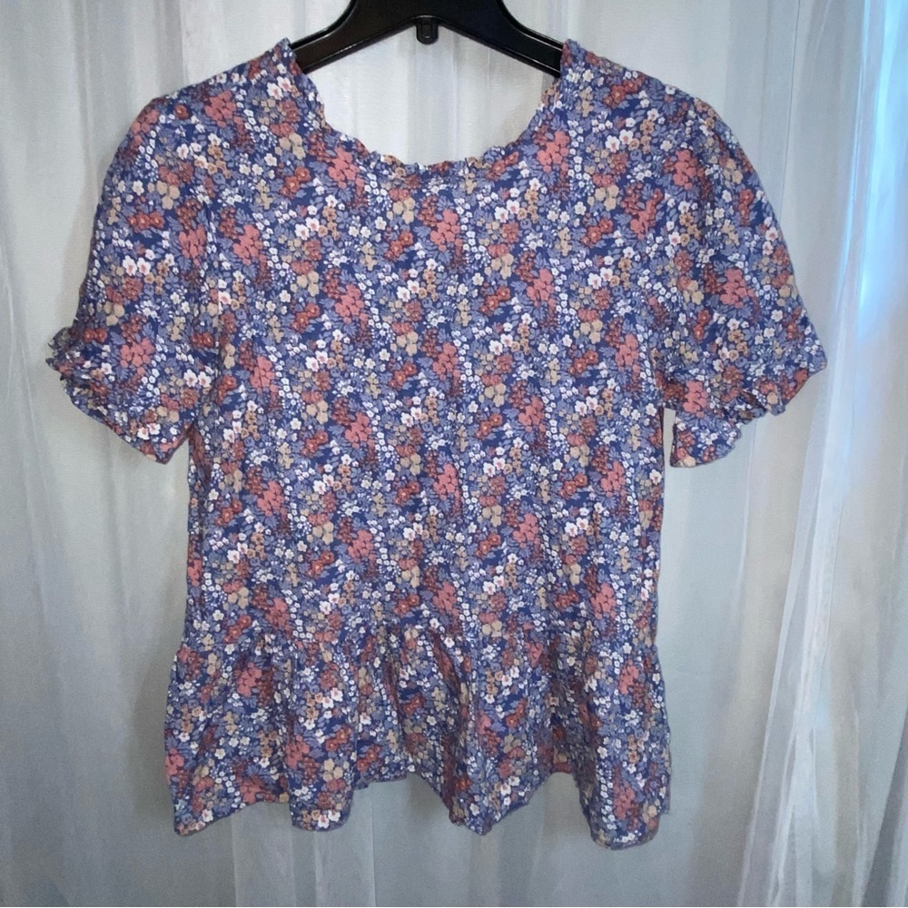 Orange Creek Los Angeles Womens blue Floral Top Size Small S Feminine Ruffles.
